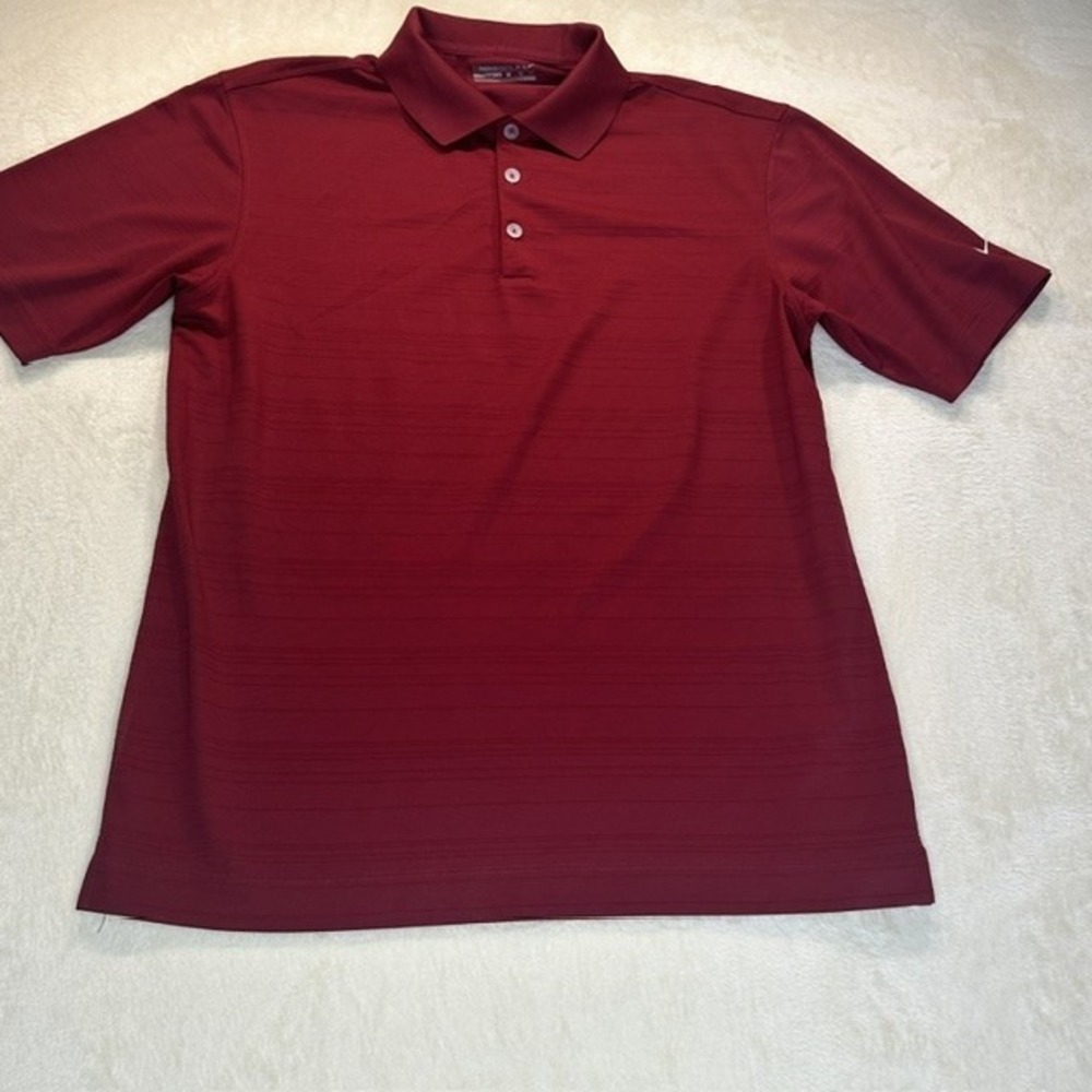 Nike Golf Fit Dry Polo Shirt Mens Medium Burgundy Maroon Textured Stripe 319678